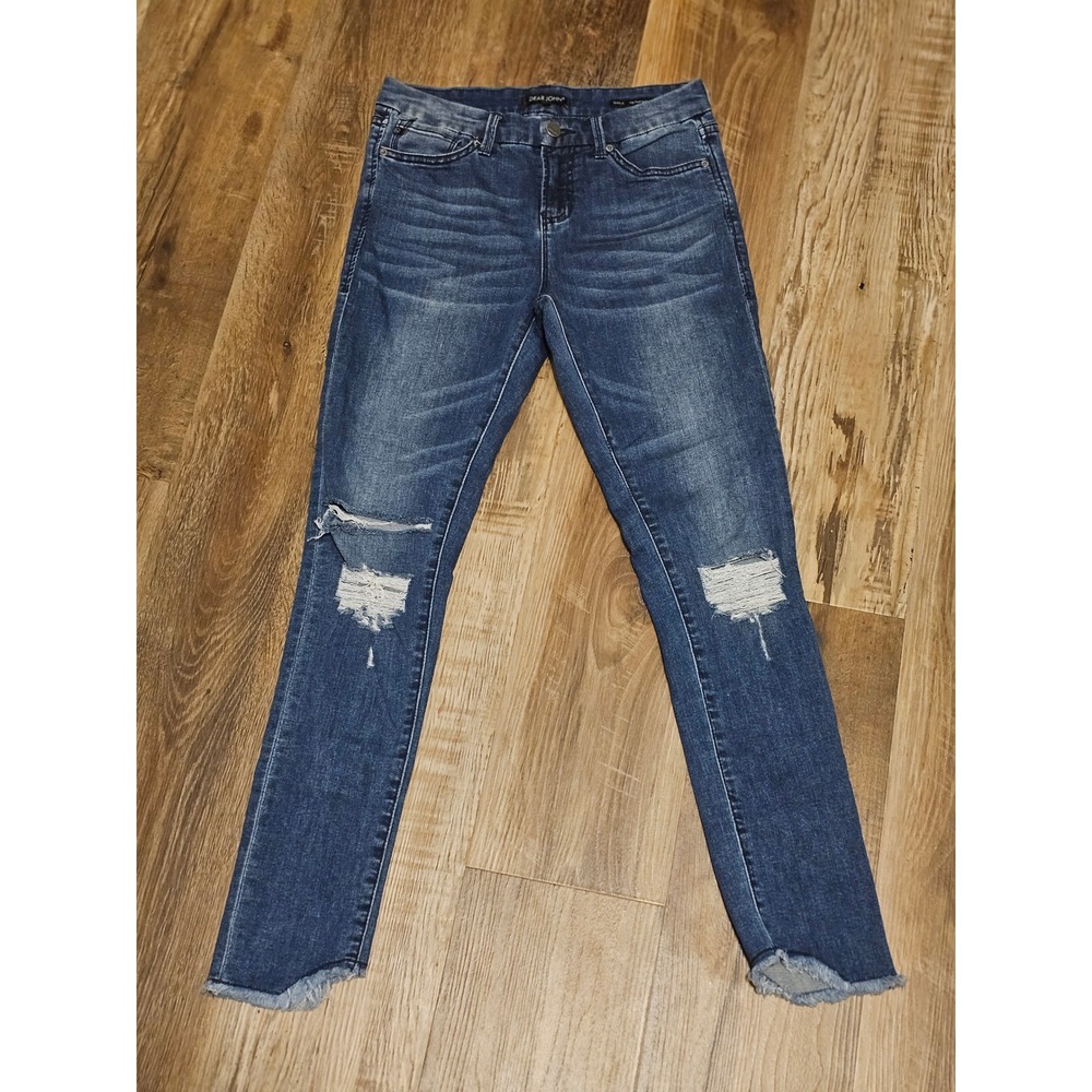 Dear John Gisele High Waisted Skinny Jeans Blue Distressed Raw Hem Size 26